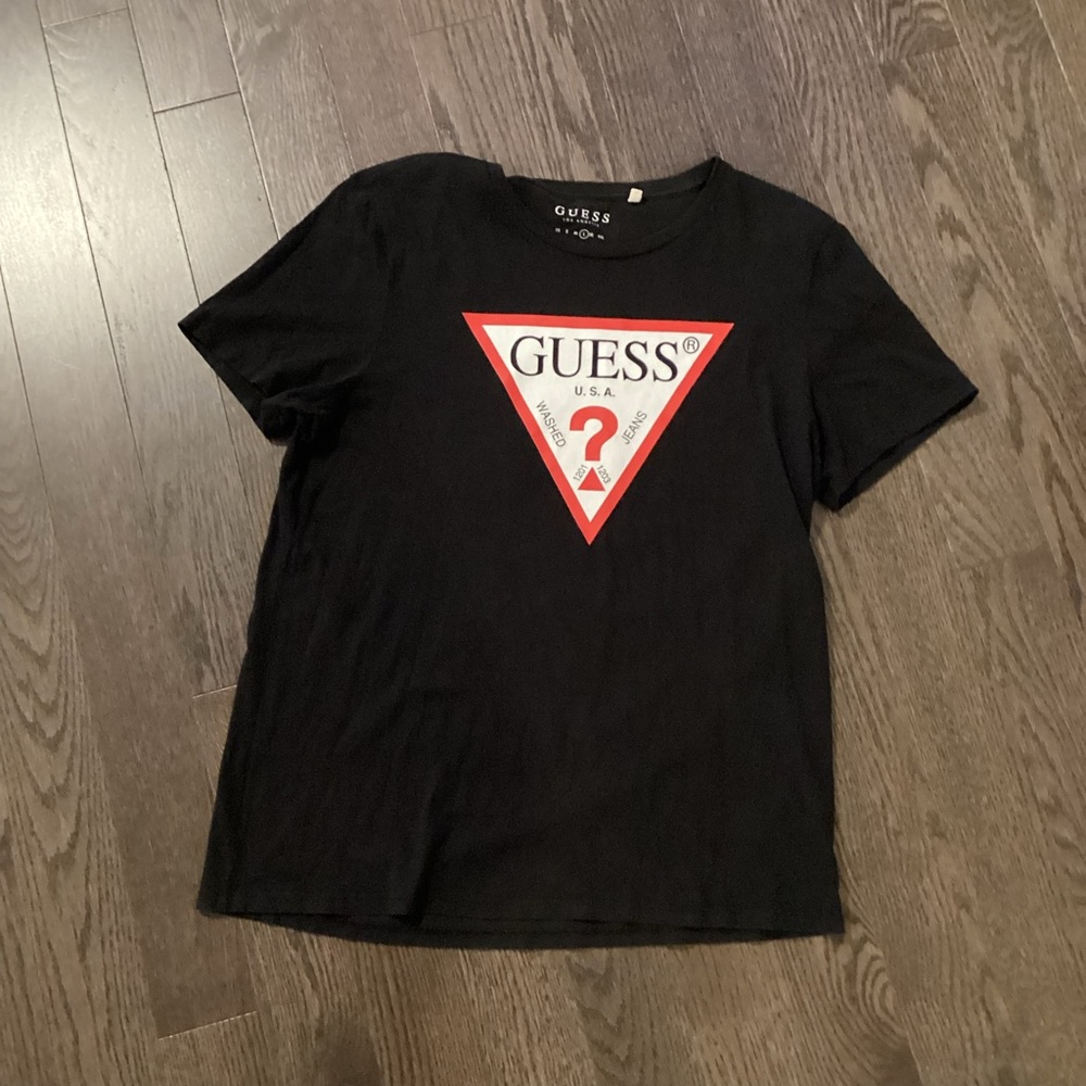 GUESS Black T-Shirt with Red Logo